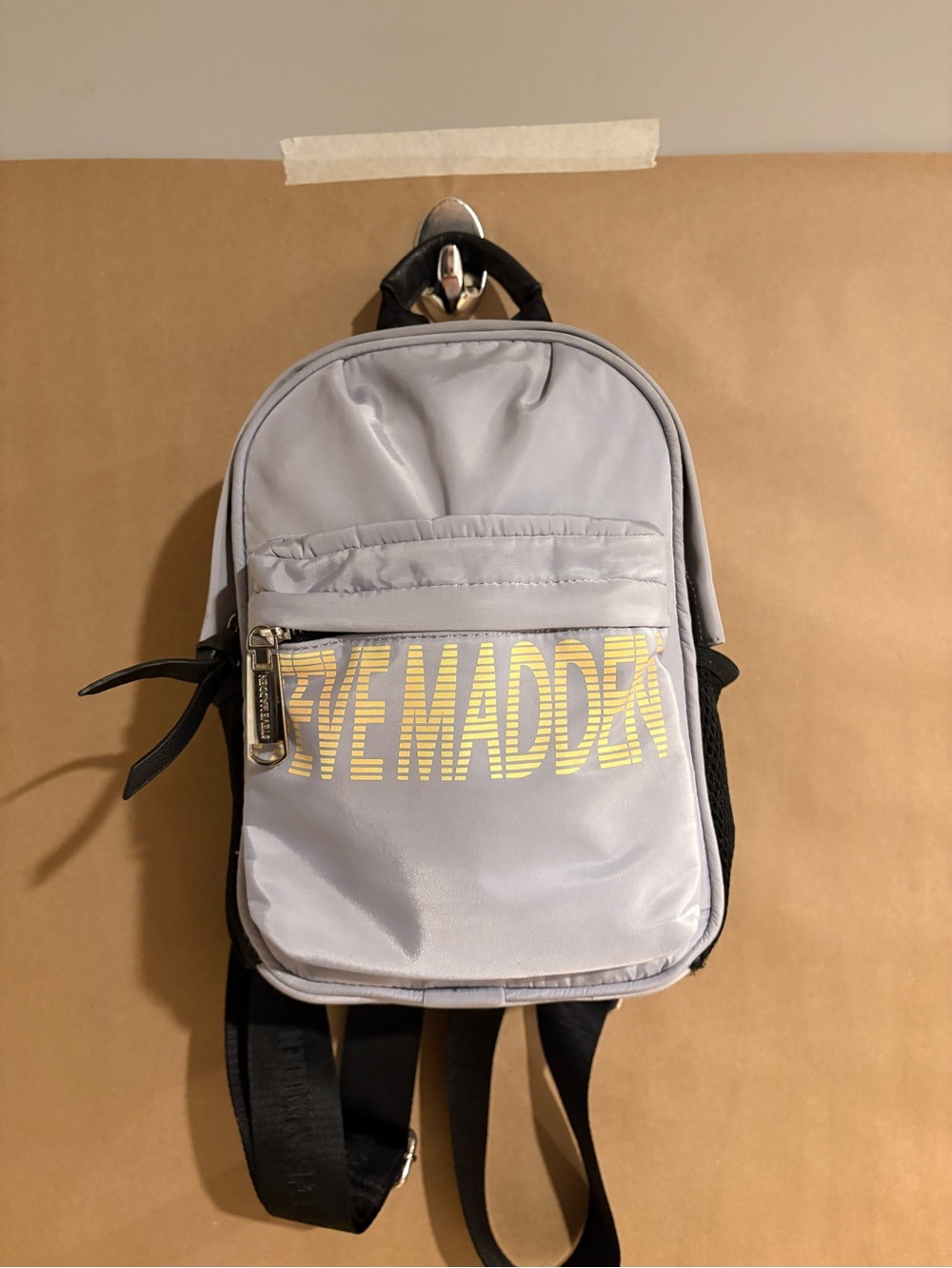Steve Madden Light Gray Backpack with Yellow Logo